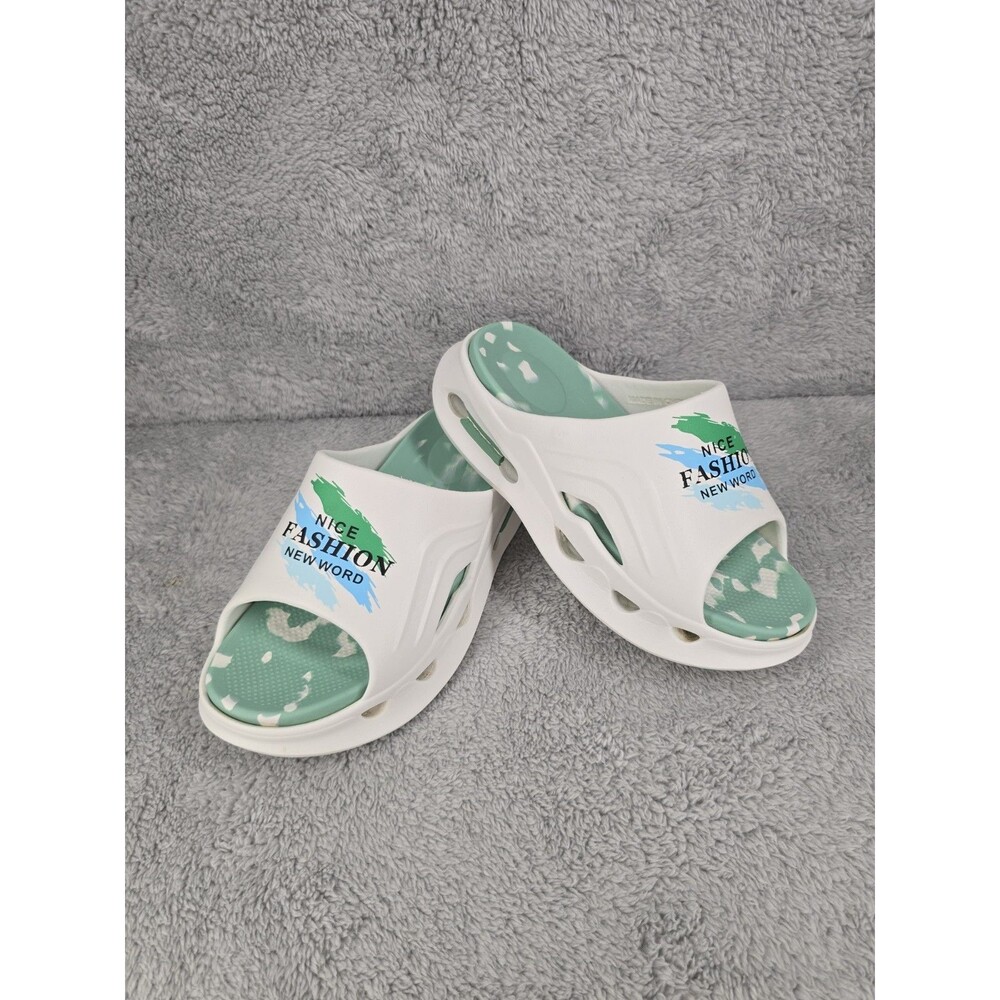 Unisex Slide Sandals Size 36-37 White & Mint Green “Nice Fashion” Casual Summer